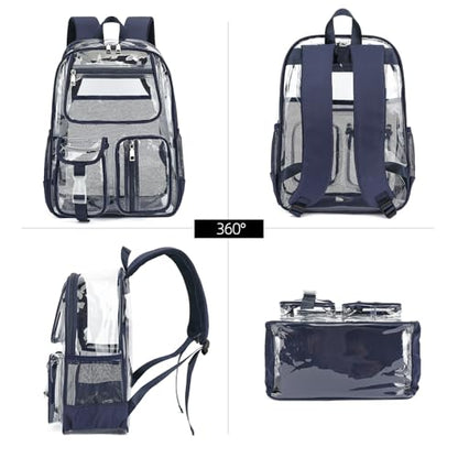 Clear Backpacks for Girls Boys, Heavy Duty PVC Transparent School Bookbag See Through Back Pack for College Work Travel (Navy Blue) - color: Navy Blue