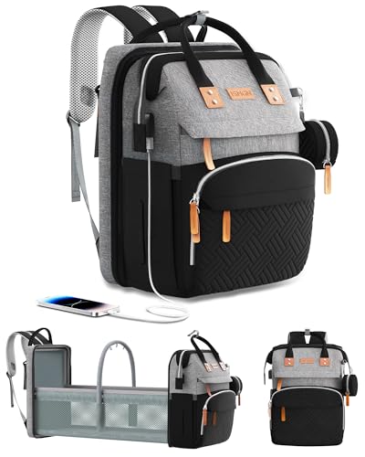 ISMGN Diaper Bag Backpack with Changing Station, Multifunctional Diaper Bag, Extra Large Capacity, Baby Bag, GreyBlack - color: Pure Black
