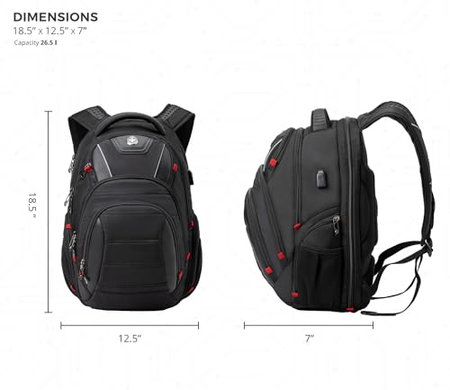 Swissdigital Design Men's Laptop Backpack for College and Business Travel with Integrated USB Charging Port and RFID Protection Fits Laptops up to 15.6 in, Black | J14-BR - color: Black