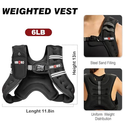 Weighted Vest for Men Women, No-Bounce 6LB 8LB 12LB 16LB 20LB 25LB 30LB Weights Vest with Adjustable Buckles & Reflective Stripes | Weight Vest for Walking Running Hiking Workout - color: 6lbs