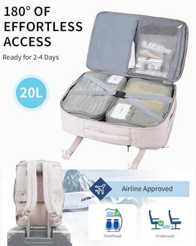 ECOHUB 17" Small Unisex Travel Backpack United Airlines Approved 17x10x9 Friendly Suitcase Anti-Theft Lockable Zippers Style Personal Item Bag Travel Essentials with 12 Pockets Water Resistant, White - color: White, size: 17 inch underseat