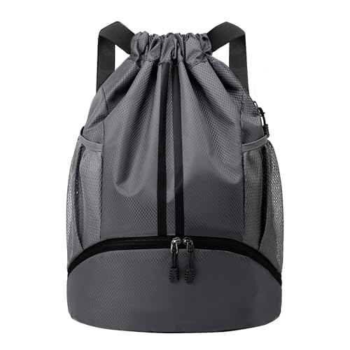 JELUTAR Drawstring Backpack Gym Bag with Shoes Compartment for Soccer, Basketball, Swim, Water-Resistant String Backpack Beach Cinch for Women Men, Dark Grey - color: Dark Grey, size: Medium