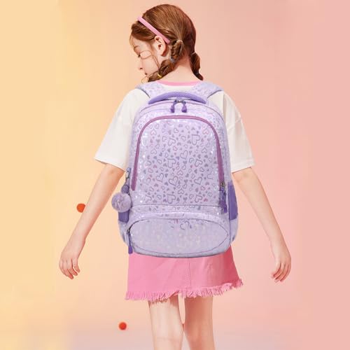 Meisohua School Backpack for Girls Large Fluffy Bookbag for Kids Teens School Bags for Girl Primary Middle School Casual Daypack - color: Furry Heart Purple