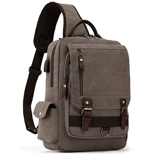 Leaper Retro Canvas Messenger Bag — Unisex Crossbody Shoulder Sling Bag for Travel, Work & Daily Use - color: Brownish Green, size: XXL-Large