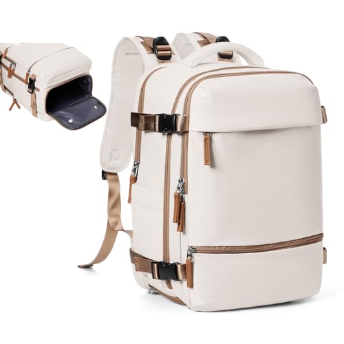 suwasp Travel Backpack Simple Durable Carry On Backpack with Shoe Compartment, Personal Item Travel Bag Flight Approved, Water Resistant Laptop Backpack for Women Men Weekender Business, Beige - color: Cream Color