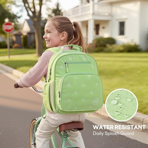 mibasies Girls Backpacks Ages 5-8: Quilted Backpack for Kids - Cute 15 Inches Bookbag for Kindergarten Elementary School Daisy Green - color: Daisy Green, style: Kids-15"h