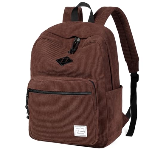 VASCHY Corduroy Travel Backpack, Vintage Casual Kawaii Cute Aesthetic Fuzzy Fluffy Plush Fleece Rucksack Daypack for School Teens/Man/Women Brown - color: Brown Corduroy