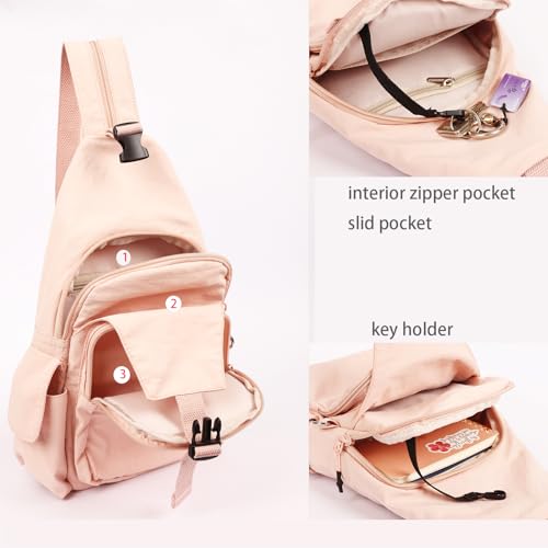 Crossbody Bag for Women Mini Backpack Purse Sling Bag Travel Hiking Chest Bag Daypack Small Casual Fanny Pack - color: Pink