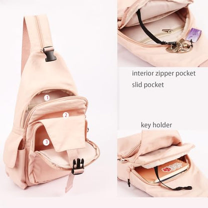 Crossbody Bag for Women Mini Backpack Purse Sling Bag Travel Hiking Chest Bag Daypack Small Casual Fanny Pack - color: Pink