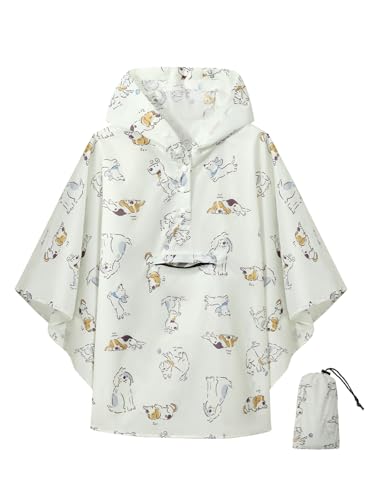 SaphiRose Lightweight Kids Rain Poncho Jacket Waterproof Outwear Rain Coat - color: Beige Puppy, size: 3-5T