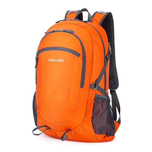 NODLAND Light Weight Packable Backpack for Travel Hiking 45L Foldable Water-Resistant Daypack Hydration Rucksack - color: Orange, size: Medium 45L
