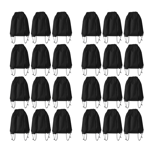 Drawstring Backpack Bulk 24Pcs Draw String Backpack Bags DIY Gym Sports Traveling Yoga Cinch Bag Sackpack Drawstring(black) - color: Black