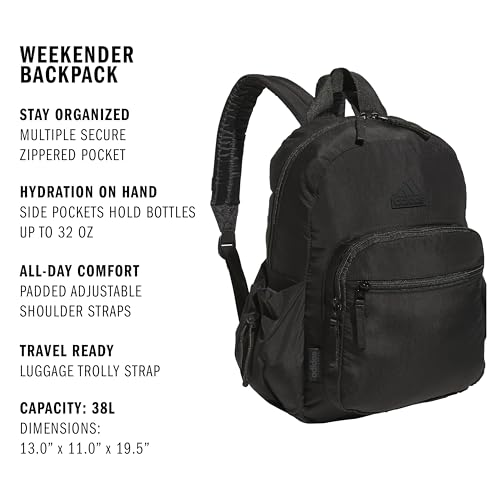 adidas Weekender Backpack – Small Lightweight Everyday Bag, 19L, Black/1, OSFA - color: Black/1