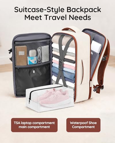 Taygeer Personal Item Bag 18 x 14 x 8 Inches for Women, TSA Approved Under Seat Carry on Backpack with Water Bottle Pocket and Shoe Pouch, Travel Bag for Airplanes Fits 15.6 Inch Laptop, Khaki White - color: Khaki White