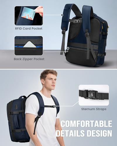 MATEIN Personal Item Backpack 18x14x8, Expandable TSA Approved Underseat Travel Backpack Fit 17.3 inch Laptop, Large Carry on Bag Luggage with Shoe Compartment Removable for Frontier Airlines, Blue - color: Blue