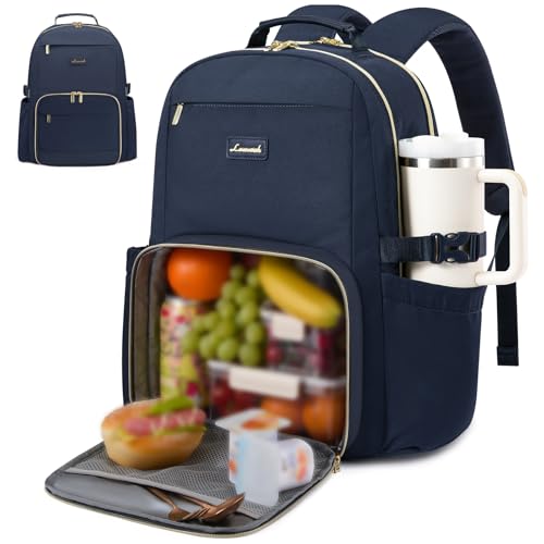 LOVEVOOK Lunch Backpack with Lunch Compartment,15.6 Inch Laptop Work Travel Insulated Cooler Backpack Purse, Waterproof College Teacher Lunch Bag Box with Tumbler Holder,Gifts for Men Women,Dark blue - color: Dark Blue, size: 15.6-Lunch