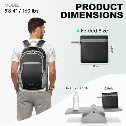 Seektop Lightweight Packable Hiking Backpack Water Resistant Expandable 20L-28L for Women Men, RFID Day Pack for Travel - color: Black