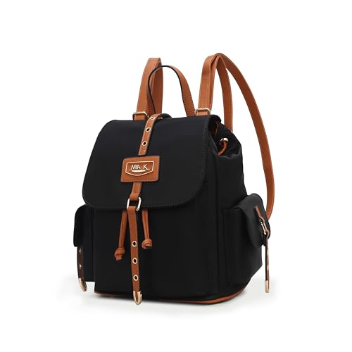MKF Collection Travel Backpack for Women, Nylon Top Handle Travel bag Roomy Daypack Carry on Backpack by Mia K - color: Black-cognac