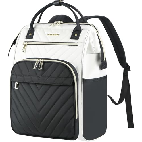 VANKEAN Laptop Backpack for Women Fashion Computer Work Bag, Large Capacity Waterproof Backpack, College Daypack Business Travel, Beige/Black, 15.6 Inch - color: Beige/Black, size: 15.6 Inch