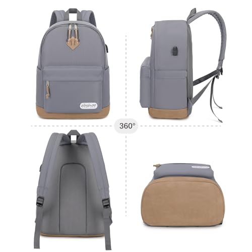 abshoo Basic School Backpack For College Middle High School Water Resistant Bookbag Travel Daypack(Gray) - color: Gray