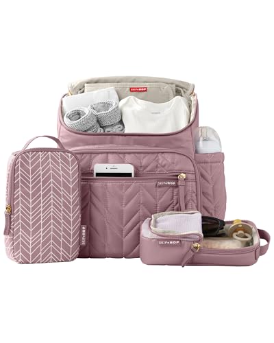 Skip Hop Diaper Bag Backpack: Forma, Multi-Function Baby Travel Bag with Changing Pad & Stroller Attachment, Mauve Mist - color: Mauve Mist