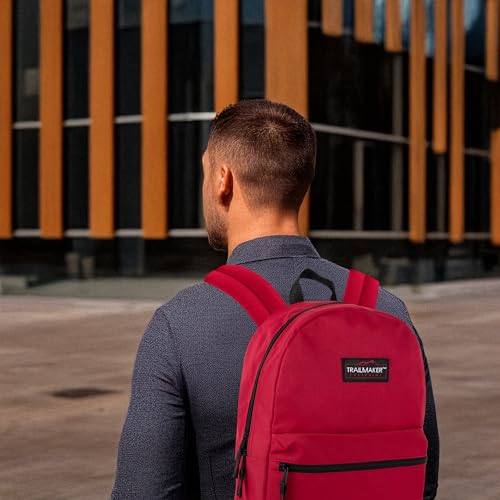 Trail maker Classic 17 inch Backpacks with Adjustable Padded Straps | School Backpacks for Girls, Boys (Red) - color: Red
