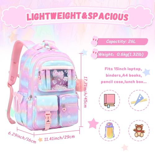 PIG PIG GIRL Kids Backpack for Girls - School Bags for Middle School Students - Book Bag for Elementary Primary - Kawaii Ita Backpack - Pink Planet - color: Pink Planet