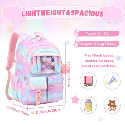PIG PIG GIRL Kids Backpack for Girls - School Bags for Middle School Students - Book Bag for Elementary Primary - Kawaii Ita Backpack - Pink Planet - color: Pink Planet