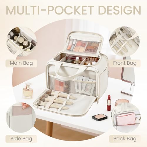 Travel Makeup Bag,Puffy Toiletry Bag for Women,Cosmetic Travel Bag Lightweight,Toiletries Organizer with Trolley Sleeve,White - color: White