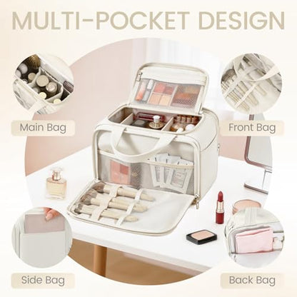 Travel Makeup Bag,Puffy Toiletry Bag for Women,Cosmetic Travel Bag Lightweight,Toiletries Organizer with Trolley Sleeve,White - color: White