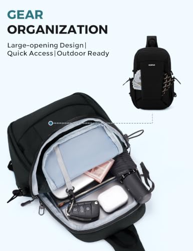 ECOHUB Small Crossbody Bags for Women Men, Anti-Theft RFID Blocking Sling Backpack with Sturdy SBS Zippers Water Resistant Chest Shoulder Bag Daypack with 9 Pockets Travel Work Hiking, Black - color: Small-black