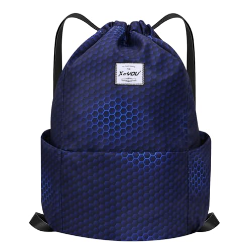 XEYOU Drawstring Sports Backpack Lightweight Gym Yoga Sackpack Shoulder Rucksack Casual Outdoor Daypack for Women and Men | Lightweight - color: Hexagonal Pattern