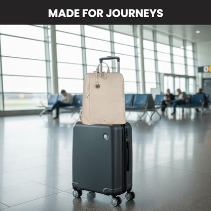 12.5 Inch Genuine Leather Backpack for Women and Men, Beige Leather Backpack with Adjustable Shoulder Strap - color: Beige