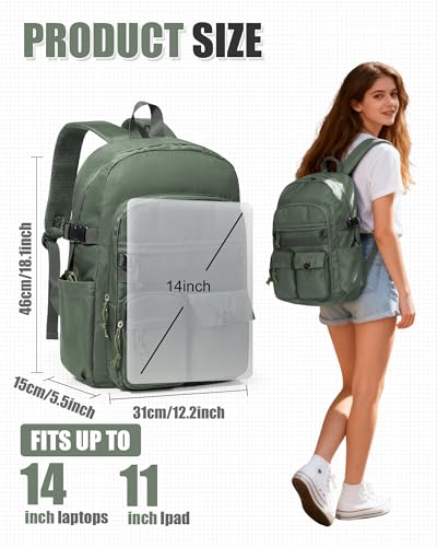 Aesthetic School Backpack for Women Men College Backpack With Lots Of Pockets Waterproof Travel Casual Daypack Cute Bookbag For Teens Girls Boys High School Bag(Green) - color: B3-green