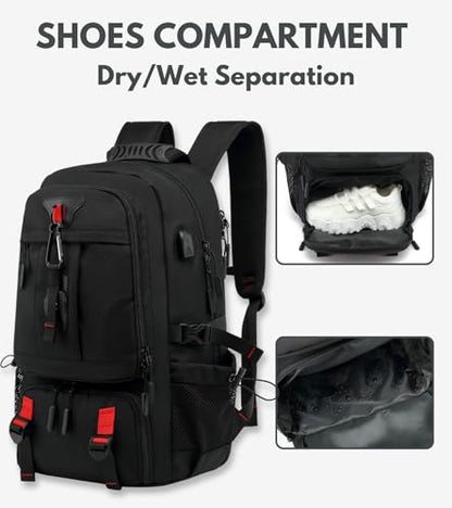 Large Laptop Backpack with Shoe Compartment, Waterproof Rucksack 15.6/17 Inch, Travel School Gym Work College Bags for Men (Black, XL(60L)) - size: XL(60L)
