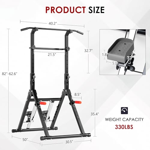 Power Tower Pull Up Station, soges Foldable Pull Up Bar Dip Station with Stair Stepper, Adjustable Free Standing Strength Training Equipment for Home Gym, Multi-Function Workout Tower