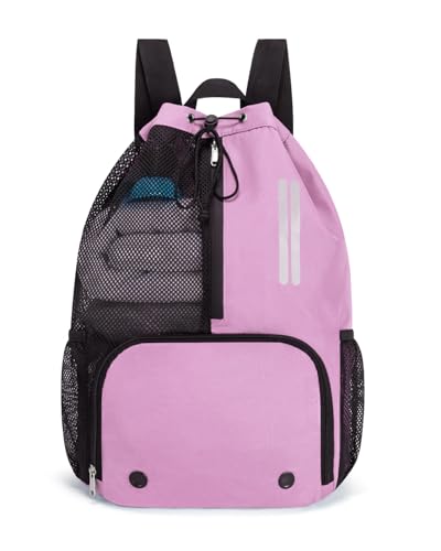 Swim Bag Mesh Drawstring Backpack with Shoe Compartment & Wet Pocket Waterproof Beach Backpack Pool Bag for Swimming, Gym, Travel and Workout Gear (Pink) - color: Pink