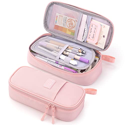 CICIMELON Durable Pencil Case Big Storage Pen Pouch Bag for School Supplies Office College Teen Girls Adults, Pink - color: Pink
