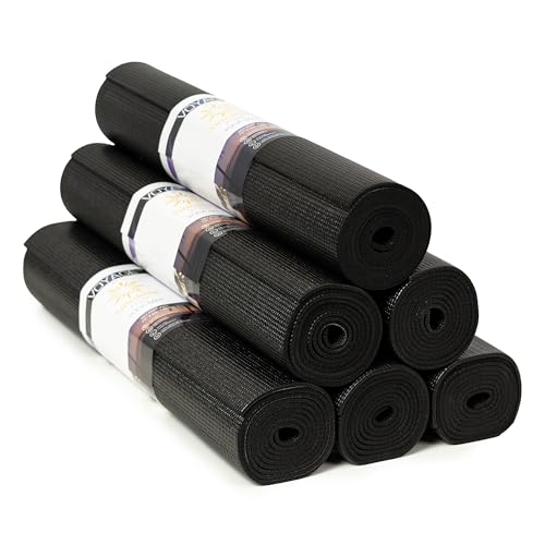 Voyage Yoga Mat, 6 Pack, 72" x 24" Professional Studio and Gym Bulk Yoga Mats, 5mm Thick, Durable, Anti-Tear, Non Slip Fitness and Exercise Mats - color: Black