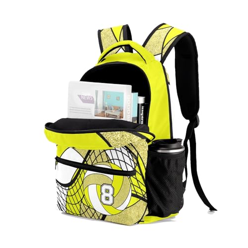 Volleyball Yellow Gold Multifuction Waterproof Backpack with Name Custom Shoulders Bookbag for Birthday Holiday Gift - color: Volleyball Yellow Gold