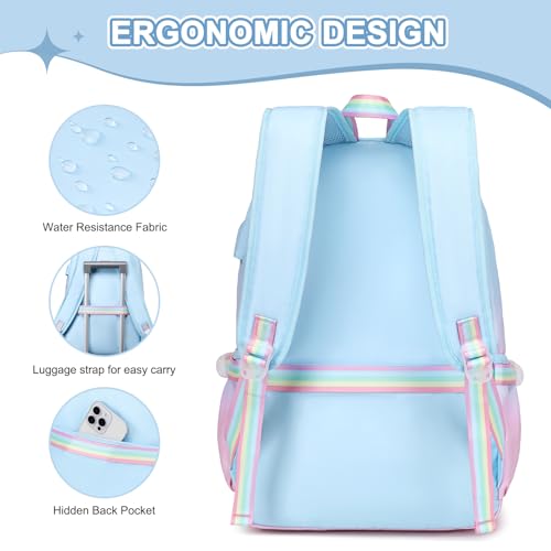 Scothen Backpacks for Girls, Girls Backpack with Lunch Box & Pencil Pouch for Teens Girl Kids Elementary Middle High School College Student Bookbag Daypack Laptop Travel Backpack for Women - color: Blue Purple