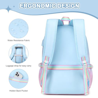 Scothen Backpacks for Girls, Girls Backpack with Lunch Box & Pencil Pouch for Teens Girl Kids Elementary Middle High School College Student Bookbag Daypack Laptop Travel Backpack for Women - color: Blue Purple