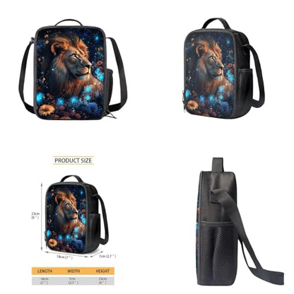 Aesthetic Lion Backpack for Kids Girls Backpack with Lunch Box Water Bottle Holder and Soft Pencil Case 4 in 1 Set Sturdy Bookbag with Front Pocket for School 17 inch Lightweight School Bag - color: Aesthetic Lion