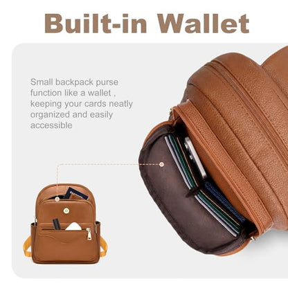 SYTRAH Mini Backpack Purse for Women, Causal Small Backpack with Built-in RFID Wallet & 11" Tablet Sleeve, Stylish Travel Daypack for Daily Brown - color: Brown