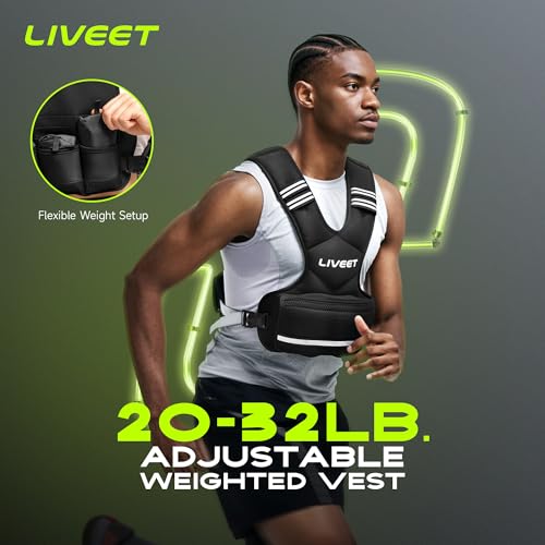 Adjustable Weighted Vest for Women Men, 4-10lb 11-20lb 20-32lb Weight Vest with 6 Ironsand Bags, Running Vest with Reflective Strips Adjustable Buckle Straps for Walking Strength Training - size: 20-32 lbs