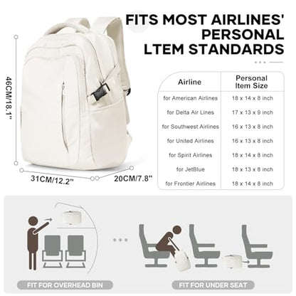 suwasp Large Travel Backpack for Women Men Mochila Airline Approved Carry On Personal Item Backpack Bag Frontier Airlines Personal Item Travel Bag Flight Approved Luggage Backpack - White - color: Beige, size: Large