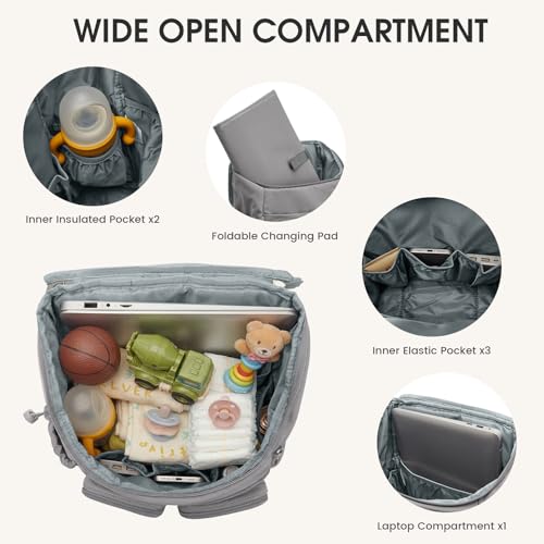 G4Free Diaper Bag Backpack for Moms Dads Travel Baby Bag with Pacifier Case & Insulated Pockets,Grey - color: Grey
