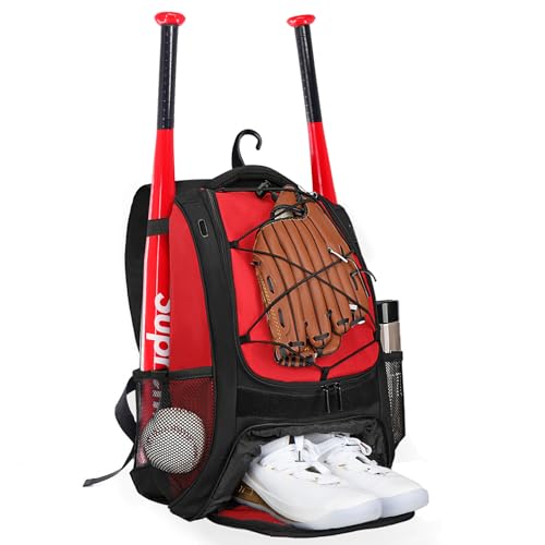 Goloni | Baseball Backpack,Baseball Bag for Adult,Softball Bat Bag with Shoes Compartment,Large Main Compartment for Helmet & accessories, Fence Hook - color: Pure red