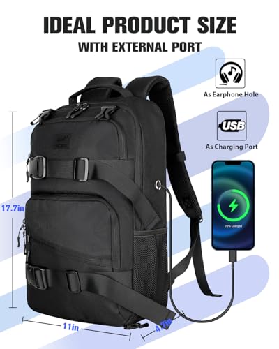 WOLT Skateboard Backpack, 15.6 Inch Laptop Backpack for Men Women, Sports Backpack with Ball Holder - color: Black
