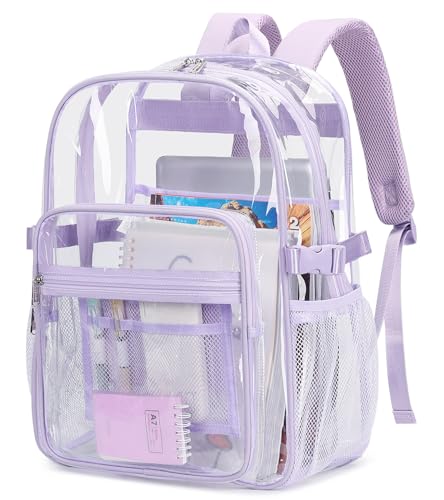 abshoo Big Heavy Duty Clear Backpack for School Girls Transparent Bookbag for Middle High School (Light Purple) - color: Light Purple